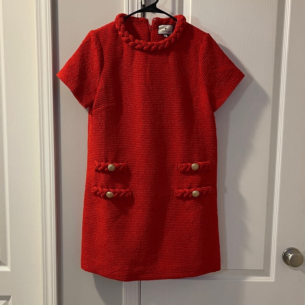 Tuckernuck Red Short-Sleeve Textured Shift Dress